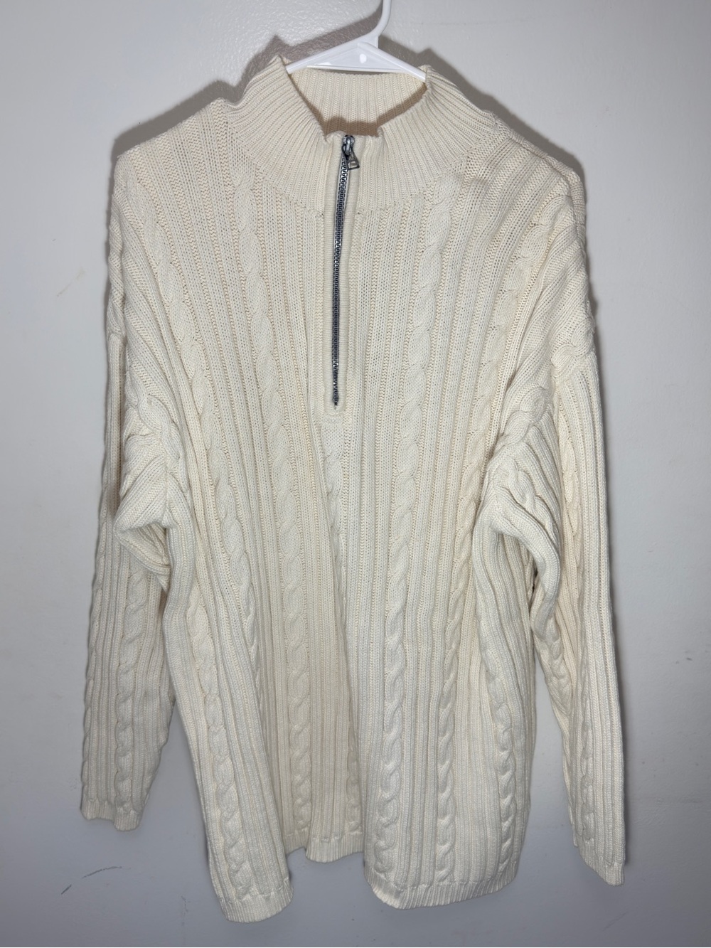 Liz & Co. Men's Cream Cable-Knit Half Zip Sweater-Large